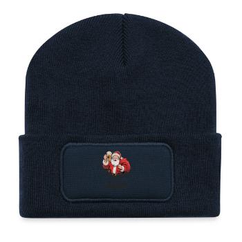 Le Père Noël dit apportez-moi une bière - Beanie recyclé à patch - bleu marine - Devant