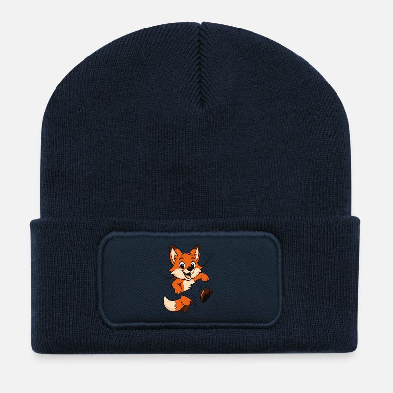 Süßer Comic Fuchs – Kinder & Tierliebhaber Motiv - Recycelte Patch Beanie - French Navy