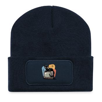 Atomic age Retro Katze Vintage Fernseher 50er 60er - Recycelte Patch Beanie - French Navy - Vorne
