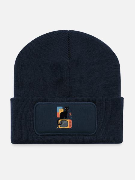 Retro Katze Vintage Fernseher 50er 60er Atomic age - Recycelte Patch Beanie - French Navy