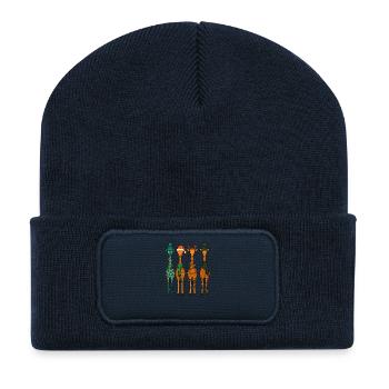 Quatuor de girafes Noël d’hiver douillet - Beanie recyclé à patch - bleu marine - Devant