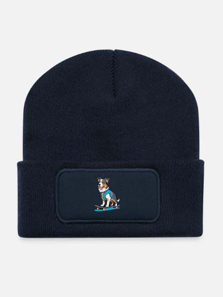Skateboard dog in jeans vest - Recycled Patch Beanie - french navy