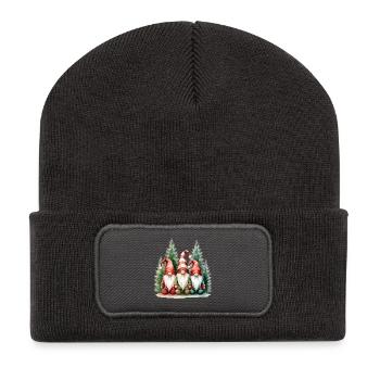 Drei Gartenzwerge im Winterwald - Recycelte Patch Beanie - Dunkelgrau - Vorne