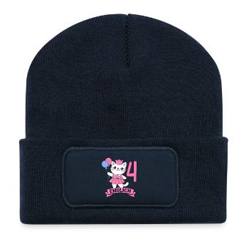 Katze Geburtstagsmotiv Endlich 4 Jahre Mädchen - Recycelte Patch Beanie - French Navy - Vorne
