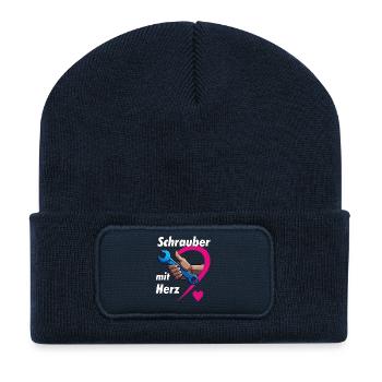 Schrauber mit HERZ - Recycelte Patch Beanie - French Navy - Vorne