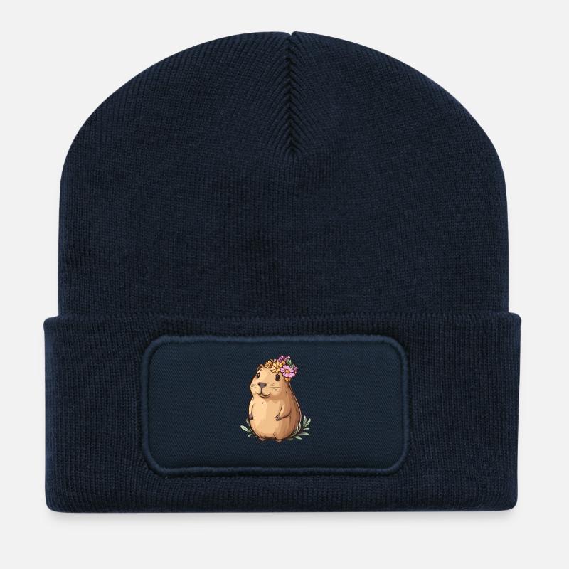 Kapibara mit Blumenkranz - Recycelte Patch Beanie - French Navy
