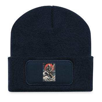 Samurai Oktopus Tentakel Monster Japanisch Ukiyo-e - Recycelte Patch Beanie - French Navy - Vorne