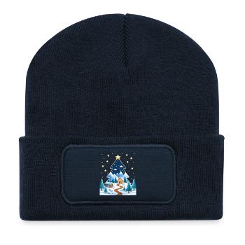 Winterwald im Sternbaum-Design - Recycelte Patch Beanie - French Navy - Vorne