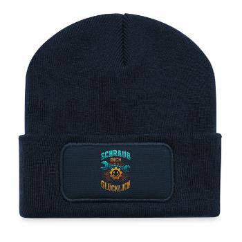 Schraub dich glücklich Schrauber Shirt Motorrad  - Recycelte Patch Beanie - French Navy - Vorne