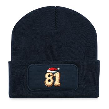 81 Zahl Keks Weihnachten - Recycelte Patch Beanie - French Navy - Vorne