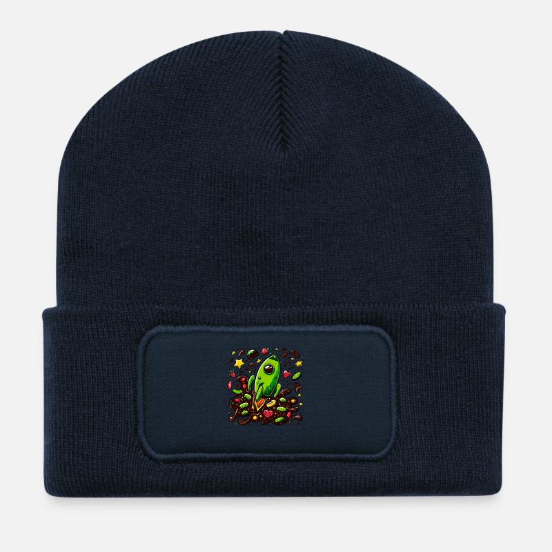 Grüne Rakete im Schoko-Universum - Recycelte Patch Beanie - French Navy