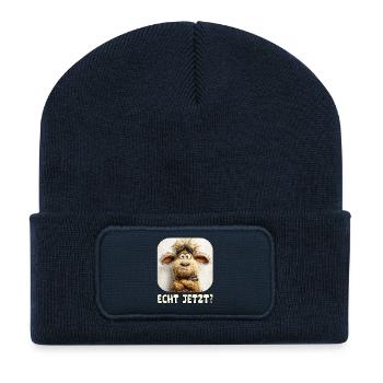 Echt Jetzt? Verwunderter Wollmonster Schaf - Recycelte Patch Beanie - French Navy - Vorne