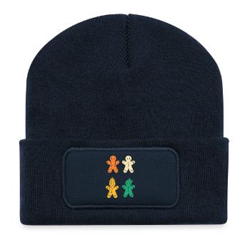 Noël en pain d’épices du Père Noël - Beanie recyclé à patch - bleu marine - Devant