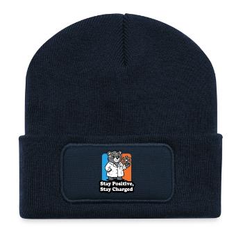 Bear Scientist with Atomic Sign - Recycled Patch Beanie - french navy - Front