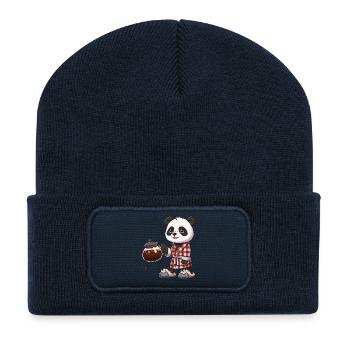 Lustiger Panda Kaffeeliebhaber Barista Morgenbrüh - Recycelte Patch Beanie - French Navy - Vorne