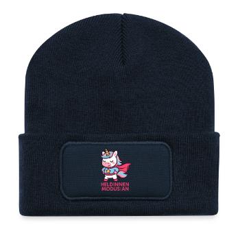 T-shirt licorne super-héroïne, mode héroïne activé - Beanie recyclé à patch - bleu marine - Devant