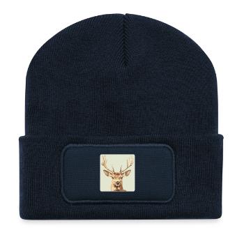 Rentier Hirsch Geweih Reindeer Vintage - Recycelte Patch Beanie - French Navy - Vorne