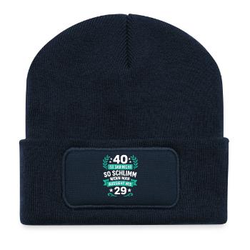 40 comme 29 en disant, turquoise frais, anniversaire - Beanie recyclé à patch - bleu marine - Devant