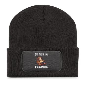 Gamer Faultier mit Headset - Recycelte Patch Beanie - Dunkelgrau - Vorne