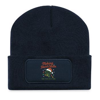 Making Hearts Warm Christmas Pawprint Art - Recycled Patch Beanie - french navy - Front