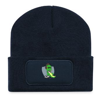 Süße Gaming-Dinosaurier-T-Rex-Ramen-Nudel-Geschenkidee - Recycelte Patch Beanie - French Navy - Vorne