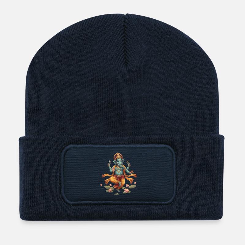 Ganesha im Lotusfluss - Recycelte Patch Beanie - French Navy