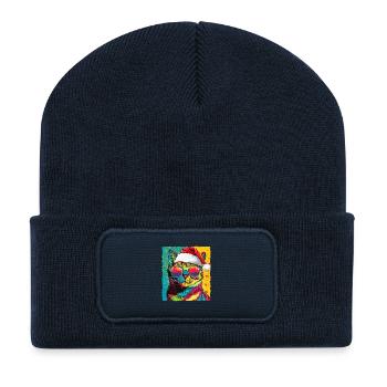 Cat Christmas Portrait - Recycled Patch Beanie - french navy - Front