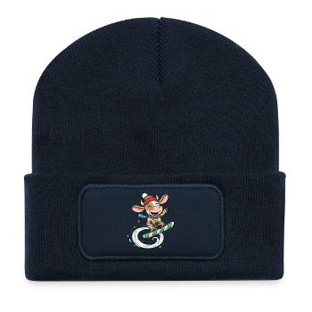 Lustige Snowboard Kuh Winter Spaß - Recycelte Patch Beanie - French Navy - Vorne