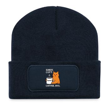 Sorry Ich Kann nicht Kaffee. Tschüss. Katze Lustig - Recycelte Patch Beanie - French Navy - Vorne
