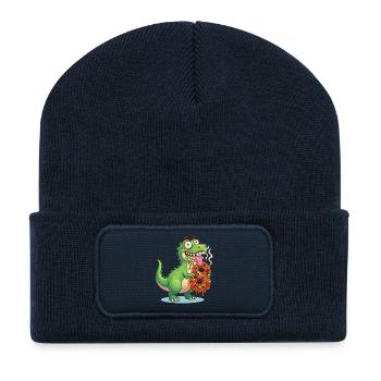 Dino numéro 8 pour son 8e anniversaire de dinosaure - Beanie recyclé à patch - bleu marine - Devant