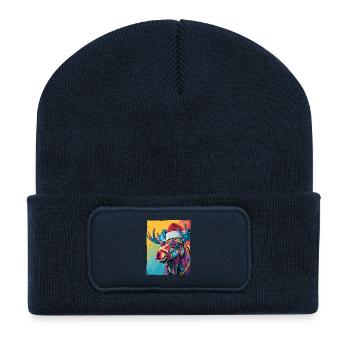 Elch Weihnachten Porträt - Recycelte Patch Beanie - French Navy - Vorne