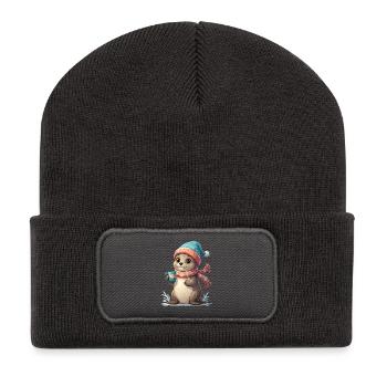 Loutre d’hiver avec coupe et écharpe - Beanie recyclé à patch - charbon - Devant