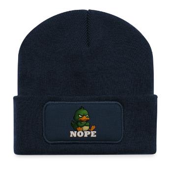Canard vert sinistre avec No, Canard Drôle Non - Beanie recyclé à patch - bleu marine - Devant