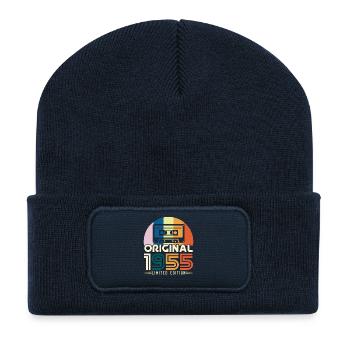 Geburtstags-Original-Vintage-Geschenkkassette 1955 - Recycelte Patch Beanie - French Navy - Vorne