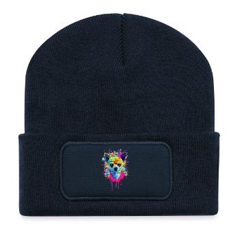 Chihuahua Pop Art Graffiti Dog - fais-le mec - Beanie recyclé à patch - bleu marine - Devant
