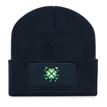 Lucky Shamrock Heart St. Patrick's Day Spaß - Recycelte Patch Beanie - French Navy - Vorne