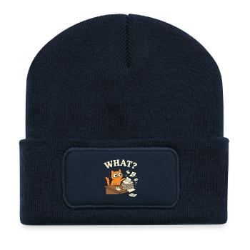 Was? Lustige Bürokatze im Papierchaos Arbeit - Recycelte Patch Beanie - French Navy - Vorne