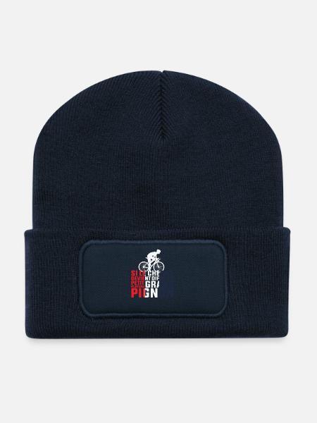 If the Path Gets Tough - Cyclist Gift - Recycled Patch Beanie - french navy