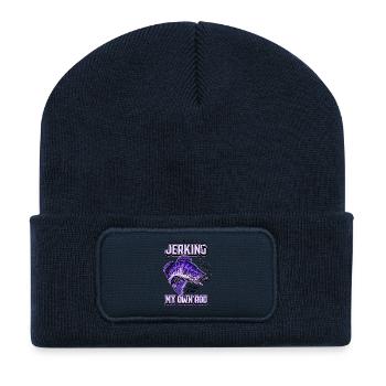 Immer mit meiner Rute zucken, komisches Angeln - Recycelte Patch Beanie - French Navy - Vorne