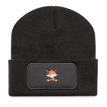 Motif drôle d’animaux des bois dans le dessin animé Fox - Beanie recyclé à patch - charbon - Devant