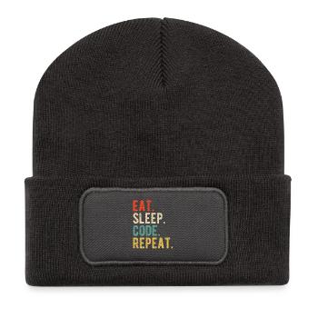 Eat Sleep Code Repeat Programmer Nerd Retro - Beanie recyclé à patch - charbon - Devant