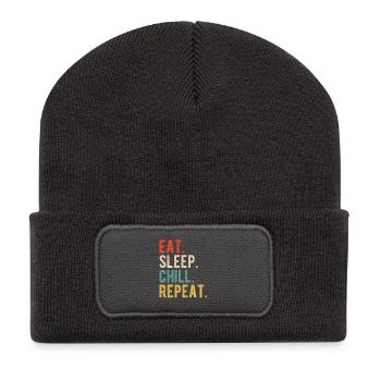 Eat Sleep Chill Repeat Cooles Retro Design Relax - Recycelte Patch Beanie - Dunkelgrau - Vorne