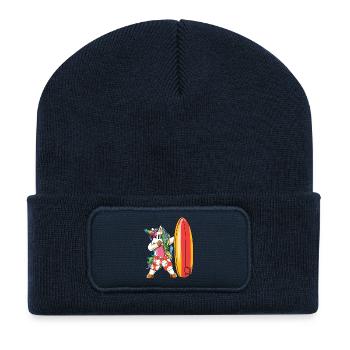 Dabbing, surf, licorne, lunettes arc-en-ciel plage - Beanie recyclé à patch - bleu marine - Devant