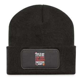 Trop chaud pour des chemises de Noël moches - Beanie recyclé à patch - charbon - Devant