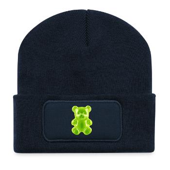 Ours en caoutchouc vert - Beanie recyclé à patch - bleu marine - Devant