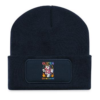 Gluten Glutenunverträglichkeit Witz Geschenk - Recycelte Patch Beanie - French Navy - Vorne