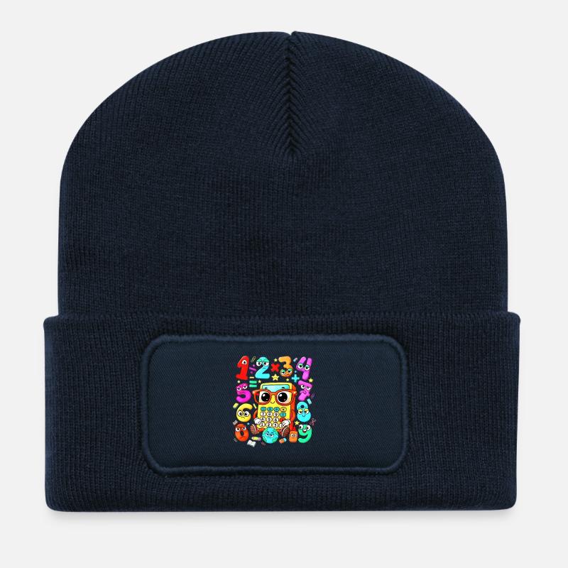 Number Day Verspielte Mathematikrechner-Crew - Recycelte Patch Beanie - French Navy
