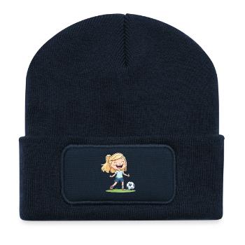 Dessin animé joyeux de l’héroïne du football - Beanie recyclé à patch - bleu marine - Devant