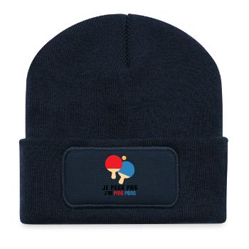 Ich kann nicht, ich habe ein Tischtennisgeschenk - Recycelte Patch Beanie - French Navy - Vorne