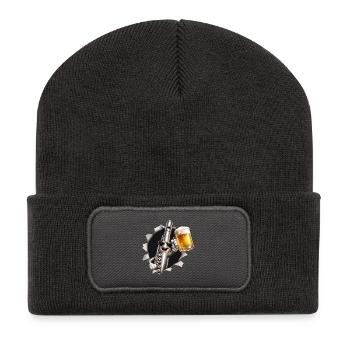 Bière à flûte - Beanie recyclé à patch - charbon - Devant